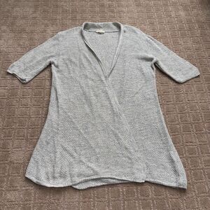Eileen Fisher Linen Open Knit Cardigan Sweater Women's Medium Gray Silver Travel
